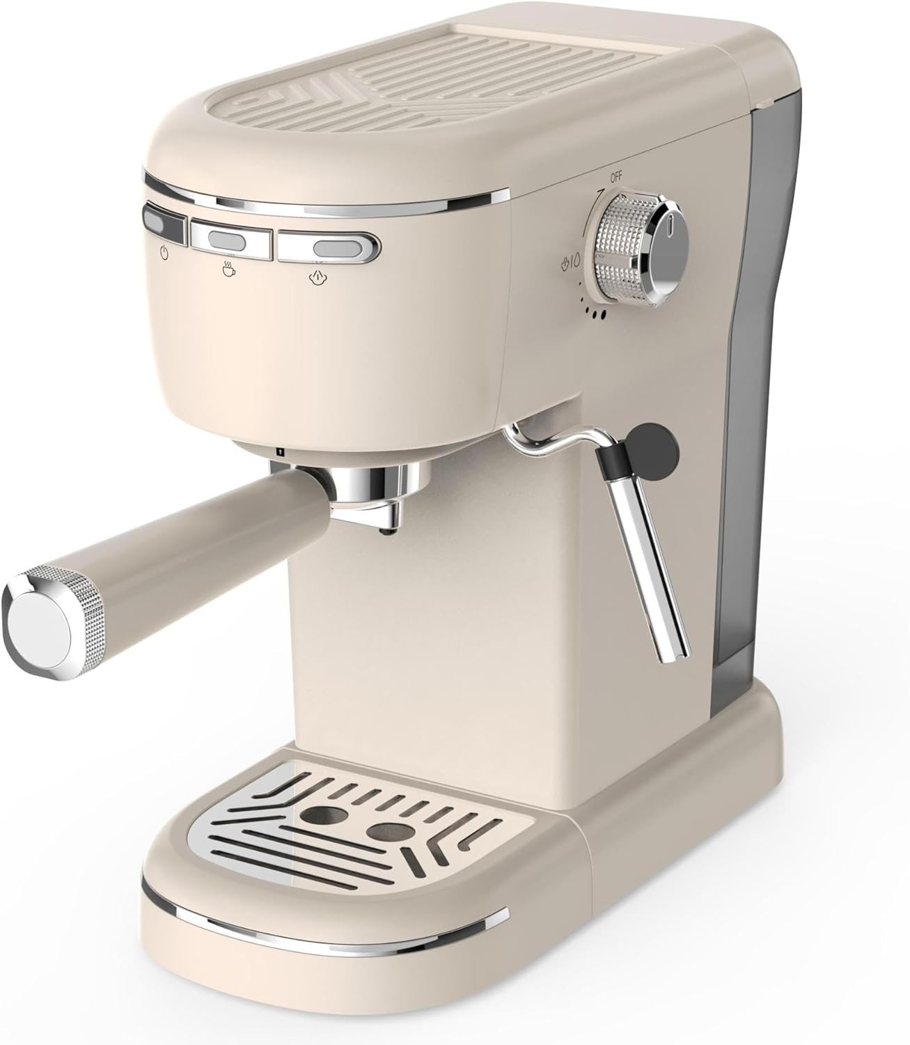 Semi-Automatic Espresso Machine with Grinder, 15 Bar Pressure, Milk Frother, 3-Cup Capacity, Dual Head Design, Beige (Classic white 58a, European specification: 220-240V)