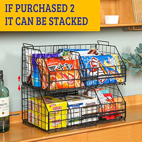 Metal Storage Basket, Capacity Adjustable Pantry Organization Basket With Handles For Cabinets, Kitchen, Laundry, Bathroom Countertop, Fruit Vegetable Snack Toys Basket, Mesh, Large, Black #TOP7