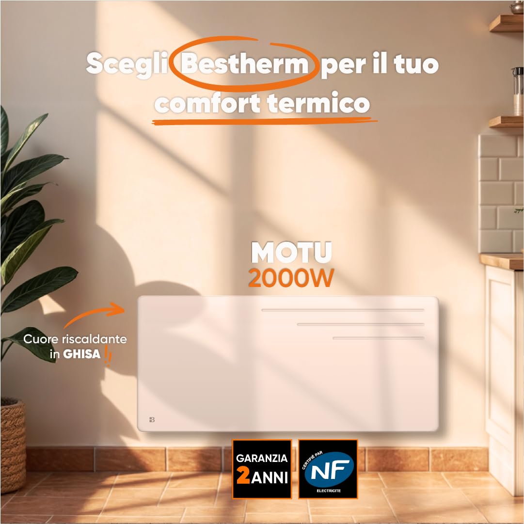 Radiatore elettrico fisso a inerzia a secco ghisa 2000W Bestherm Motu orizzontale bianco