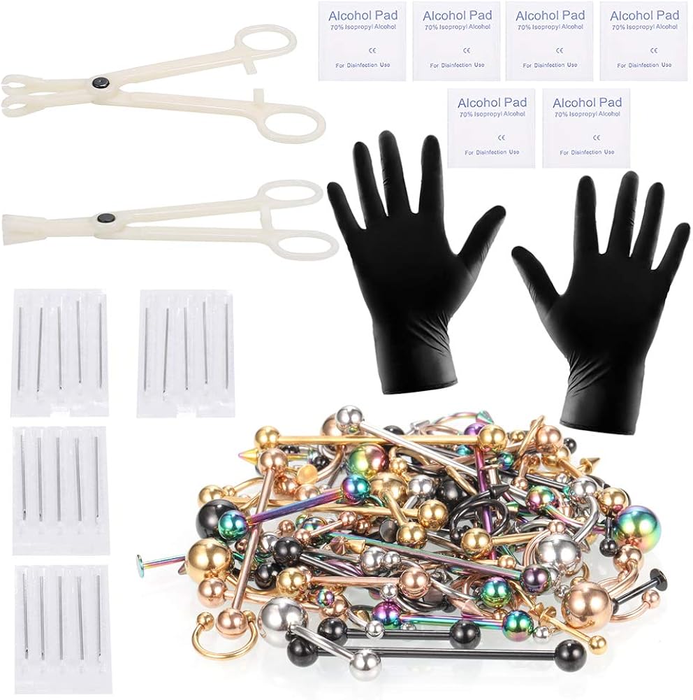 Xpircn 140PCS Piercing Kit Stainless Steel 14G 16G Nose Lip Tongue Tragus Daith Eyebrow Industrial Barbell Belly Button Rings Body Piercing Tools