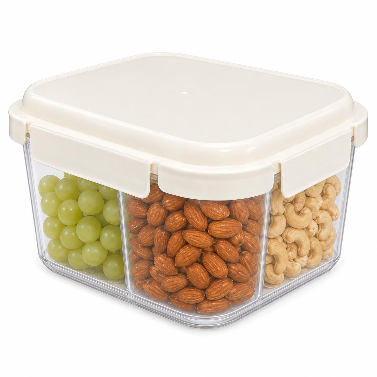 Vasukie 4-Compartment Meal Prep Container with Airtight Locking Lid – with Removable Cups for Meal Prep, Fruits, Nuts & Side Dishes, BPA-Free Clear Plastic (1500ML)
