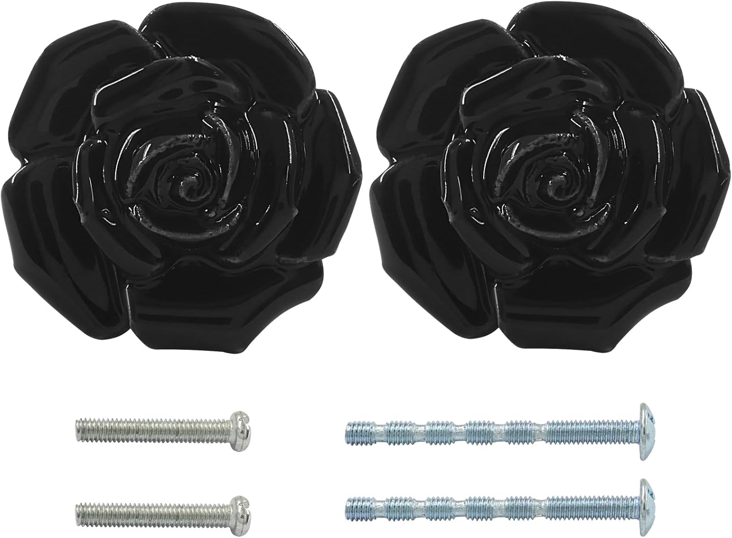 BokWin 2-Pack Ceramic Black Rose Floral Drawer Pulls, Vintage Style Flower Knobs and Cabinet Handles for Dresser, Cupboard, Door Home Decor