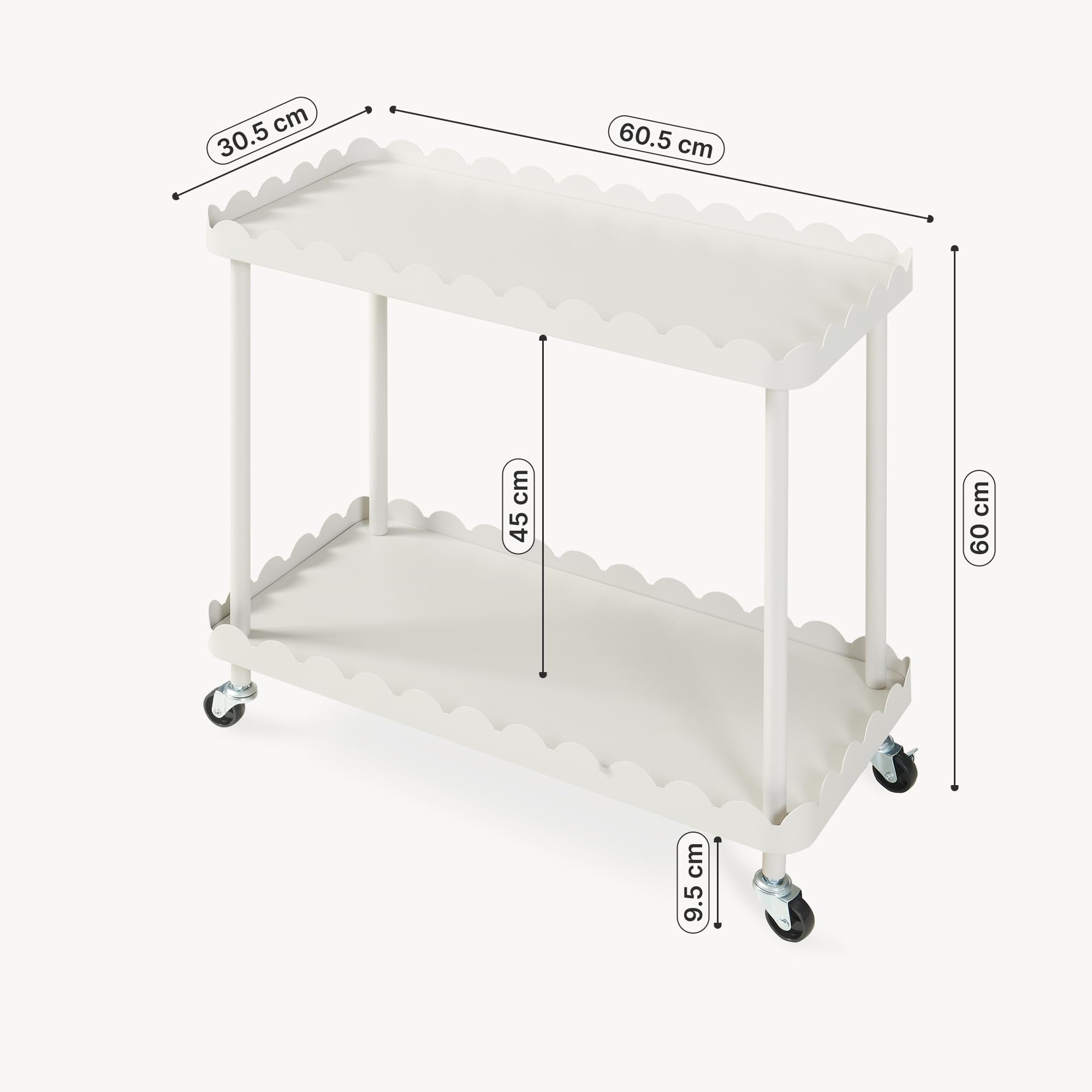 [en.casa] Carrello di Servizio Portaoggetti a 2 Livelli Carrello Portatutto Multiuso a 2 Ripiani e Rotelle per Cucina Sala Bagno 60 x 61 x 31 cm Struttura in Acciaio - Grigio