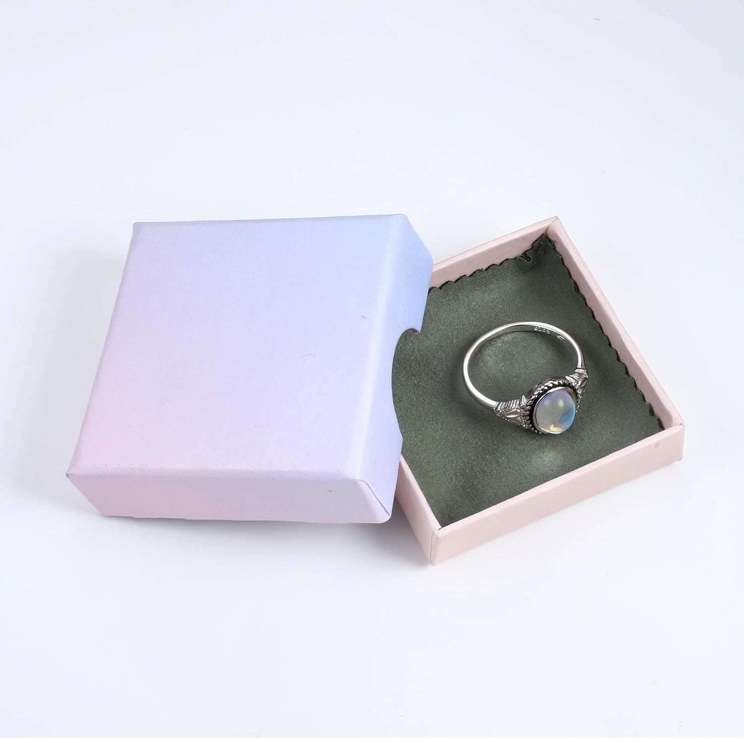 Florideco Sterling Silver Moonstone Mood Ring - Vintage Handmade Victorian Oval Solitaire - 18K White Gold Plated Color Change Ring for Women - Image 2