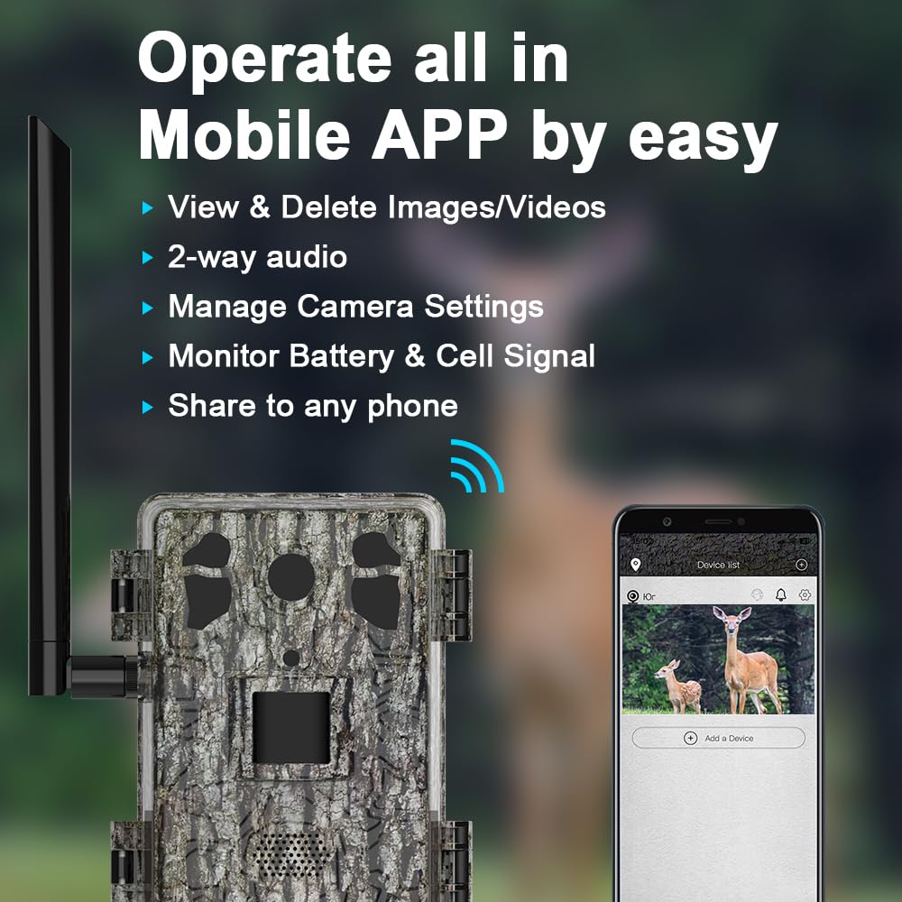 TKSTAR Wildkamera Bewegungsmelder Nachtsicht Wild-Tier-Kamera/Handyübertragung LTE 4G SIM-Karte LIVE APP/Trail Jagd Outdoor Fotofalle Wildlife 6 x starker Akku Speicherkarten-Slot (Braun/Grün)