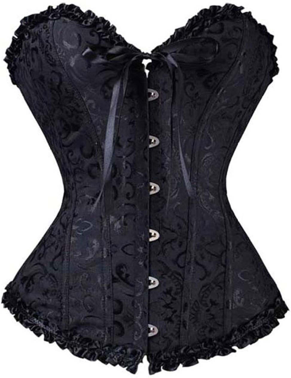 YAQKUOA Womens Corset Plus Size Sexy Lingerie Floral Lace Up Boned Overbust Bustier Top