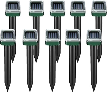 Mole Repellent Solar Powered Waterproof Sonic Spikes, Outdoor Long-Lasting Snake Chaser Stakes, Get Rid of Groundhog Chipmunk Vole for Lawns, Garden, Farm & Yard 10 Pack