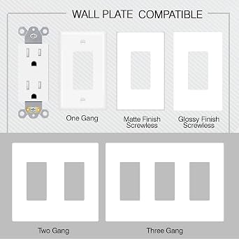 15A 10pcs Square Duplex Receptacle Electrical Outlet Bundle with 10pcs Round Duplex Receptacle Electrical Outlet