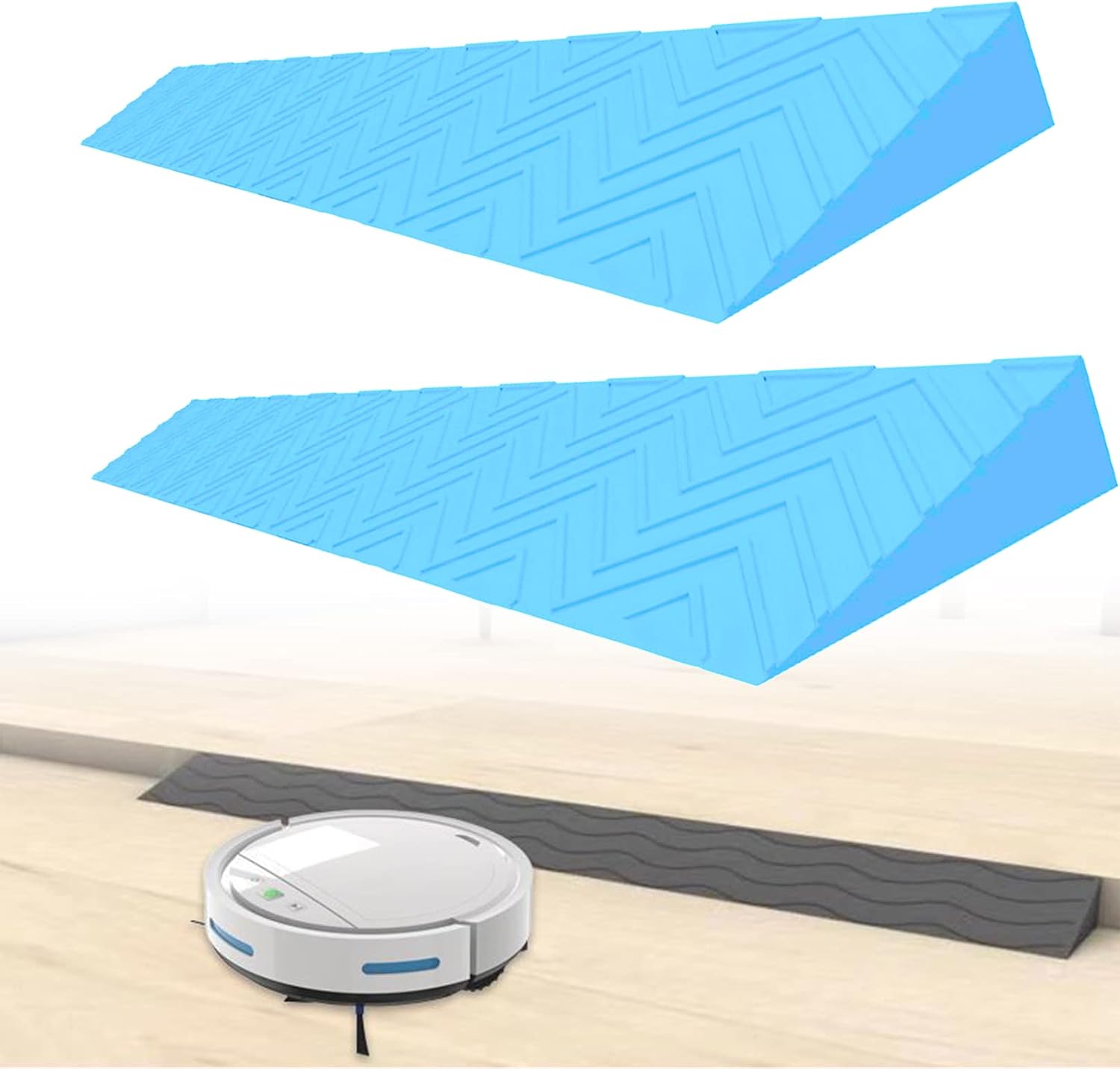 Indoor Threshold Ramps for Wheelchair Portable Doorways Curb Ramp 0.4-2.8Inch Rise Household Step Ramp Rubber Kerb Channel for Cleaning Robot, Blue 39.4x3.9x1.6inch