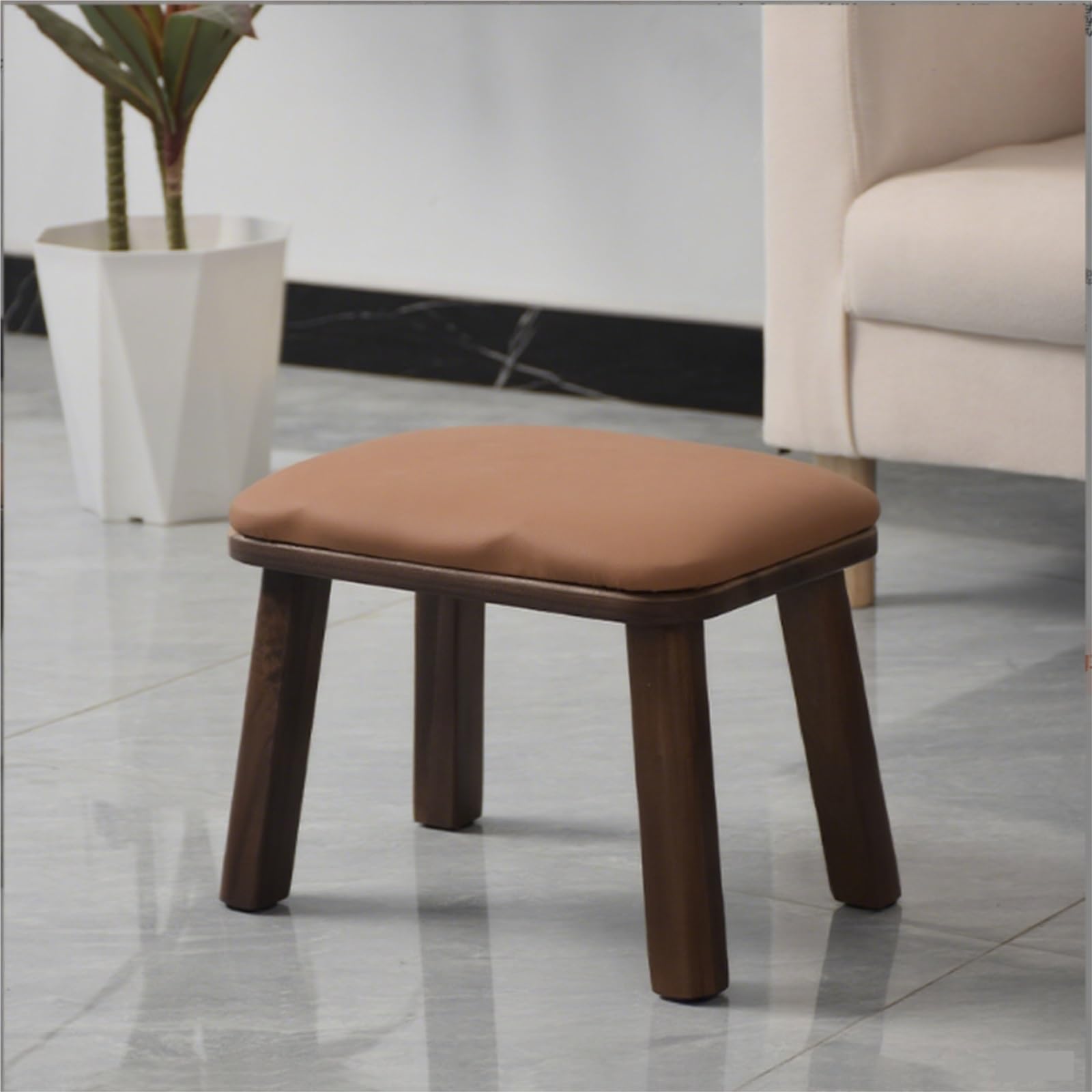 Pouf Poggiapiedi Poggiapiedi in Legno Massello, Sedia Imbottita Quadrata, Panca for Cambiare Le Scarpe Accessorio per Casa