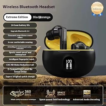Wireless Earbuds Bluetooth 5.4 with 60H Playtime, LED Power Display Charging Case, Noise Cancelling Mic, HiFi Stereo Sound, IPX4 Waterproof, Touch Control, Type-C Charging for iOS Android,black