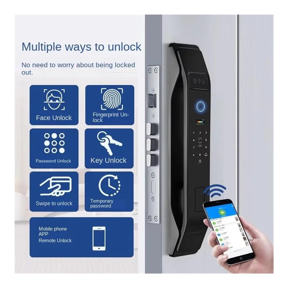 Smart Lock Biometryczna rygiel do rozpoznawania twarzy | Odblokowanie twarzy, odcisków palców, karty, klucza i aplikacji (4,5-calowy interkom, 30 240 6068)
