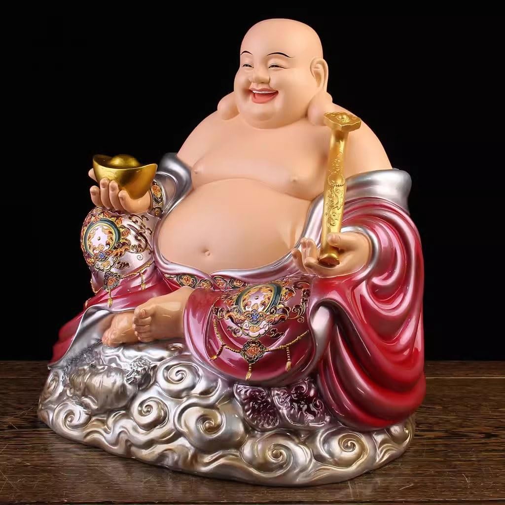 Figurka Buddy do użytku domowego do użytku domowego uśmiechniętego Buddy Bodhisattwy żywica posąg Buddy, aby przyciągnąć bogactwo, salon, gabinet, rzemiosło biurowe ozdoby medytacyjna statuetka buddy
