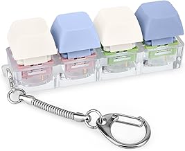 Fidget Toy Mechanical Keyboard Button Clicker Keychain for Adults, Work Stress Relief, Random Colour (4 in 1 (Sky Blue | White))