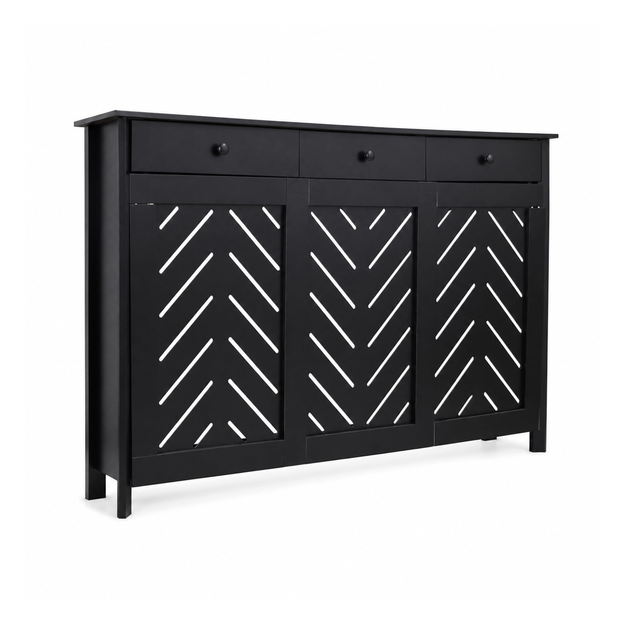Jack Stonehouse Black Chevron Radiator Cover with Storage Drawers | Sturdy Stylish Modern MDF Wooden Rad Heater Grille Cabinet | Arrow Covering Slats Ventilation Guard (Large Chevron)