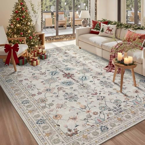 5x7 Floral Boho Washable Rug