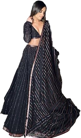 Indya Black Georgette Sequin Work Indo-Western Lehenga Set for Destination Wedding | Long Sleeve | Indian Ethnic Wear