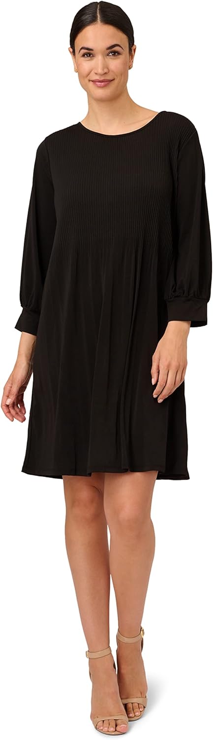 Adrianna Papell Womens Pleated Knit Crew Neck Dress