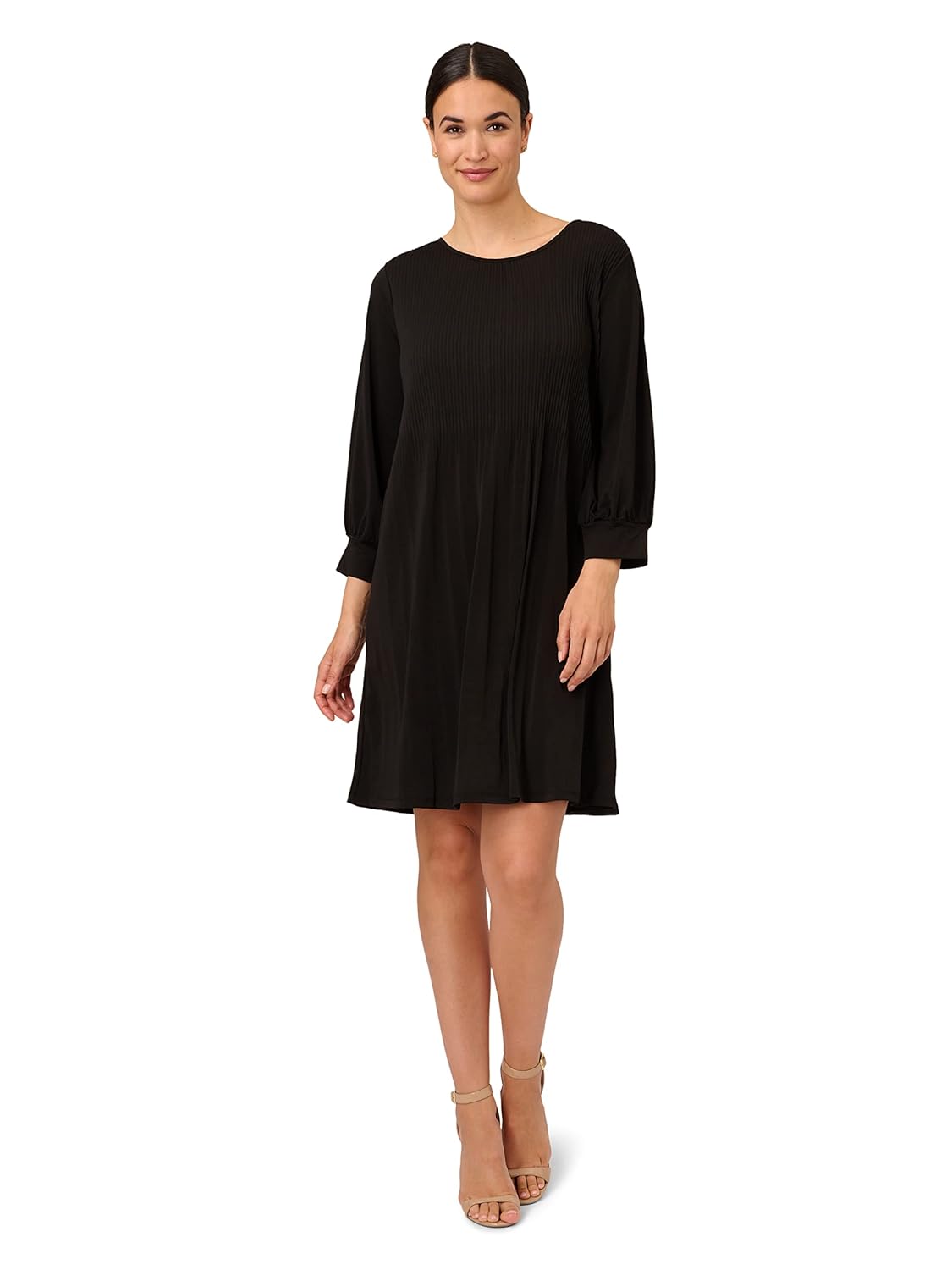 Adrianna Papell Womens Pleated Knit Crew Neck Dress