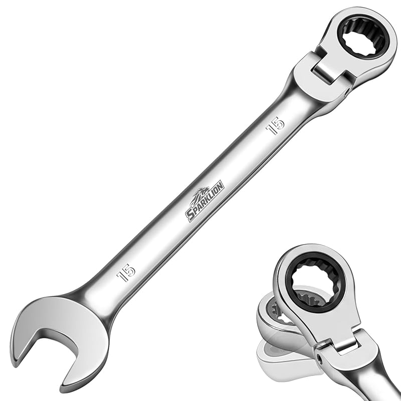 Chave Combinada com Catraca e Cabeça Flexível de 15 mm, 72 Dentes, 12 Pontos, sparklion