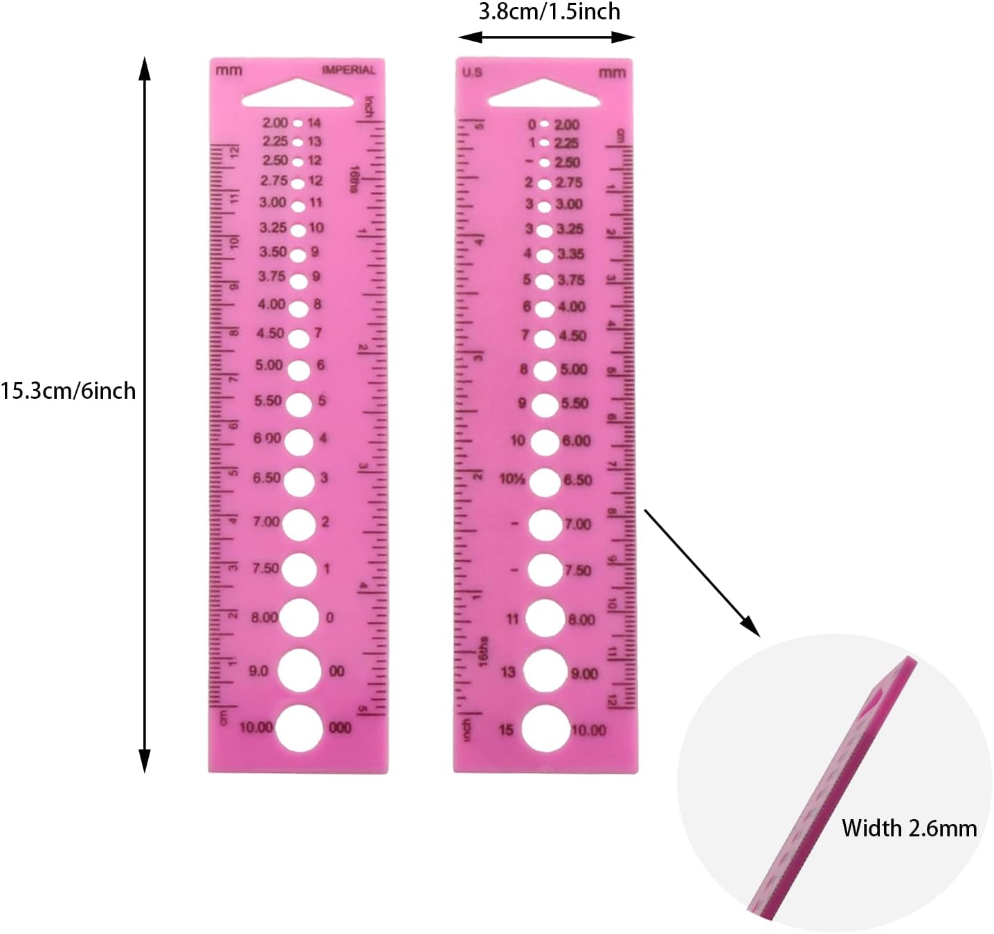 Knitting Needle Gauge DGZZI INCH CM Ruler Pink Plastic Knitting Needle Gauge Circle Geometric Template Ruler Student Measure Tool, Needle Sizing Gauge