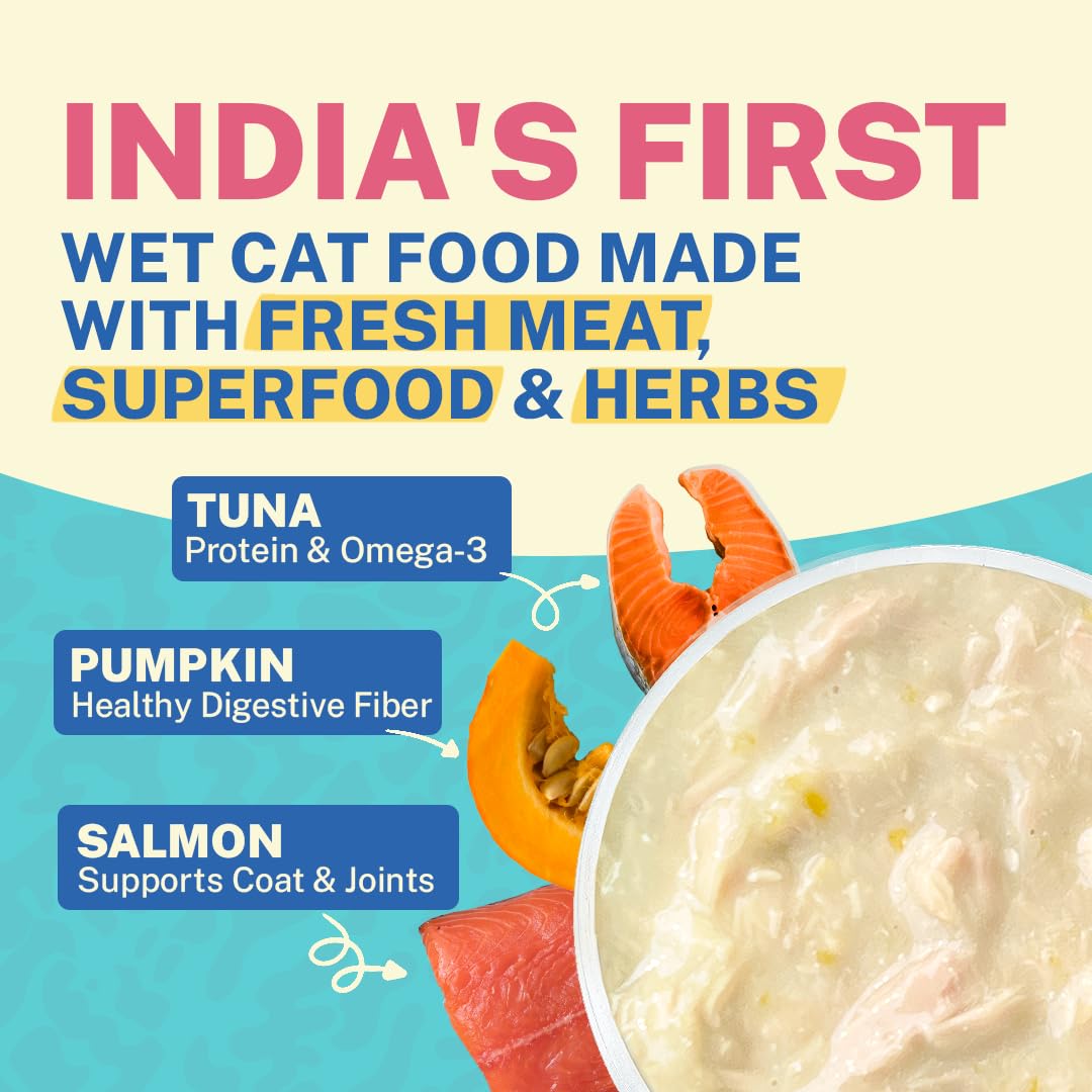 Smylo Natural Healthy Adult Cat Wet Food (1+ Yrs) 70g x 48 Packs | Tuna, Salmon, & Pumpkin | for Healthy Skin & Coat, Supports Digestion | Grain Free, No Preservatives or By-Products | Vet-Formulated 1