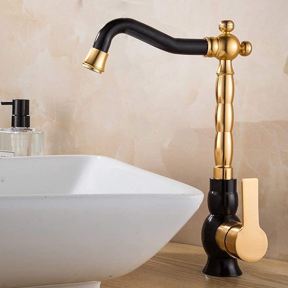 Robinet mitigeur d'évier de cuisine noir aluminium, mitigeur lavabo sans plomb haut