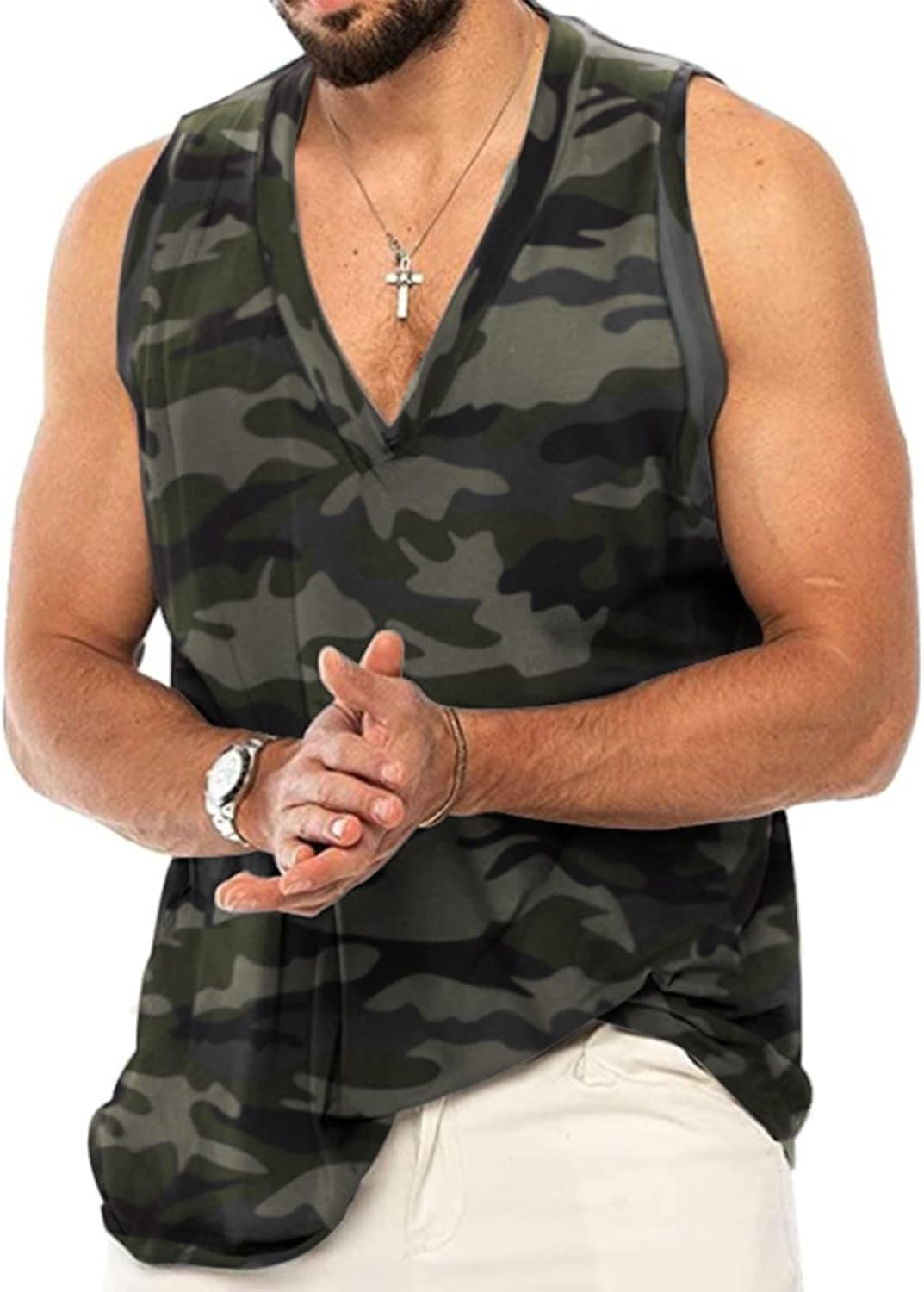 Men's Casual Tank Tops Sleeveless V Neck T Shirts Gym Shirts for Workout Summer Beach Tanks