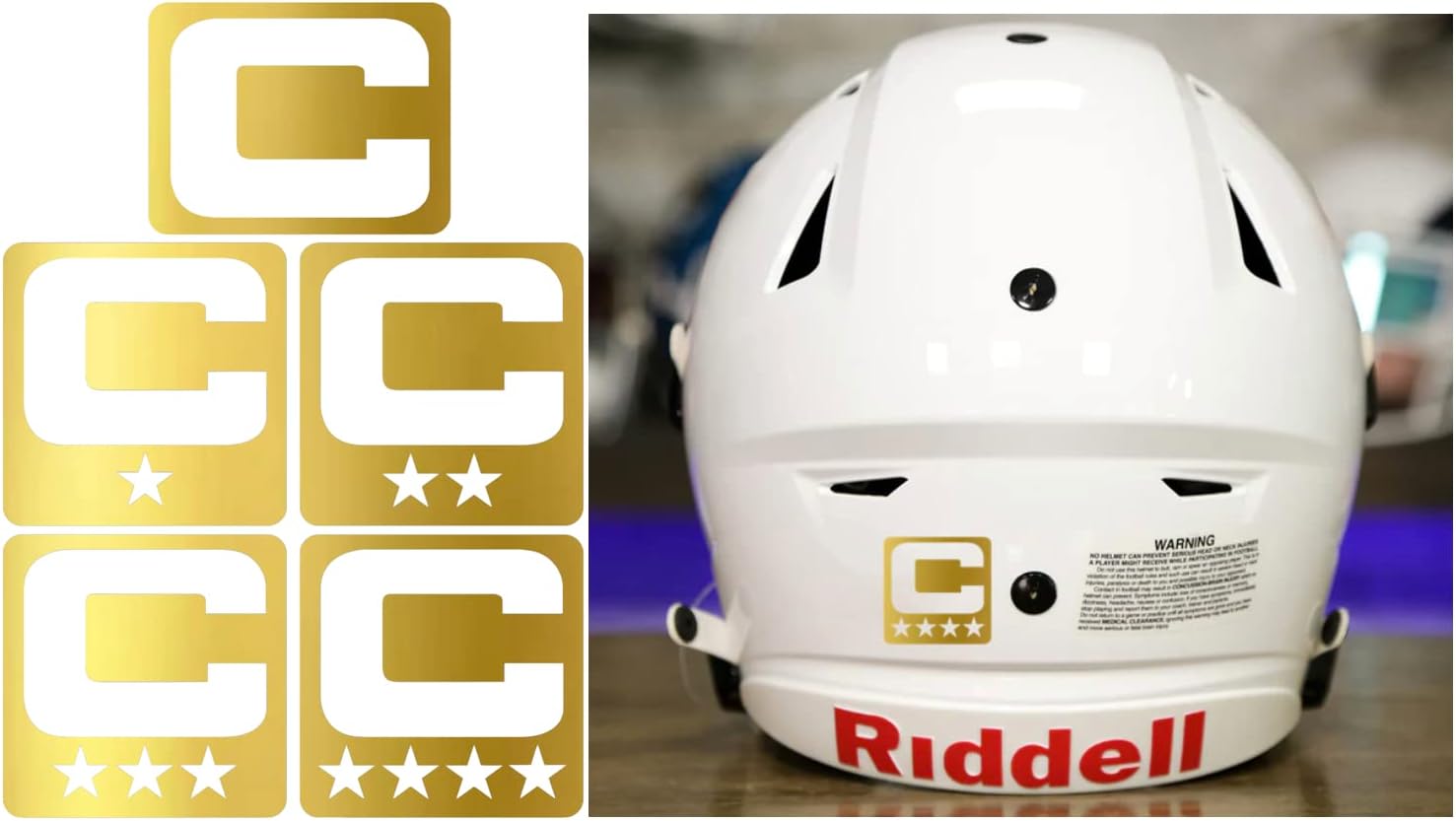 Metallic Gold C Captain Patch Style Vinyl Football Helmet Decal - Set of 5 Helmet Decals