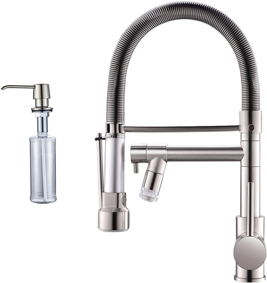 Fapully LED Kitchen Faucet with Sprayer,Single Handle Kitchen Faucet with Soap Dispenser Brushed Nickel