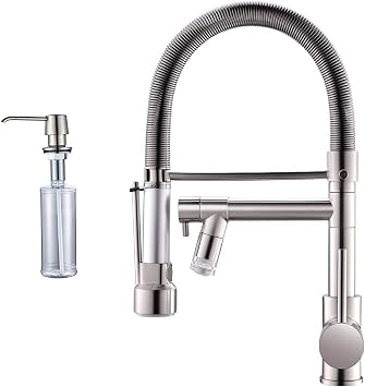 Fapully LED Kitchen Faucet with Sprayer,Single Handle Kitchen Faucet with Soap Dispenser Brushed Nickel