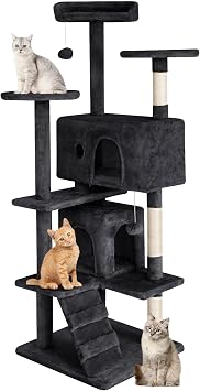 PayLessHere Cat Tree 54in Cat Tower with Cat Scratching Post,Multi-Level Cat Condo Stand House Furniture Kitty Activity Center with Furry Ball Toys Cat Tree for Indoor Cats 54in, Dark Grey