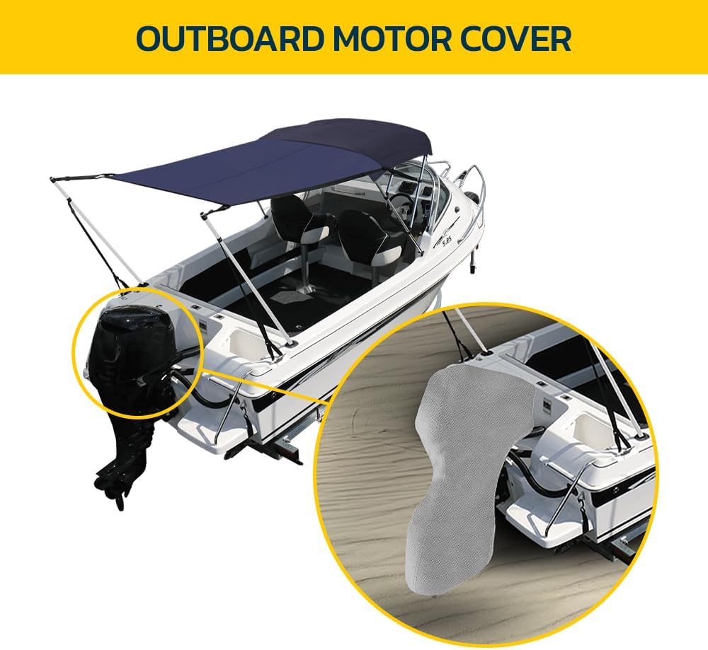 Seal Skin Covers Outboard Motor Cover with Zipper, Waterproof, UV-Proof, Trailerable Full Size Boat Engine Cover for Motor, Fade Resistant, Gray Color, Fits 60-90HP