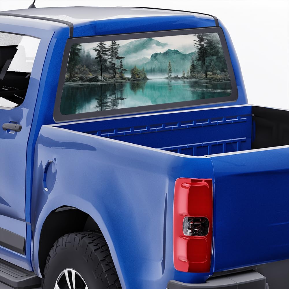 Landscape Picture Decals Rear Window Decals for Trucks Back Window Decal Sticker Lake View Pine Tree Snow Mountain Nature Theme Full Back Window Decals Stickers for Car Trucks SUV 66 x 22 inch