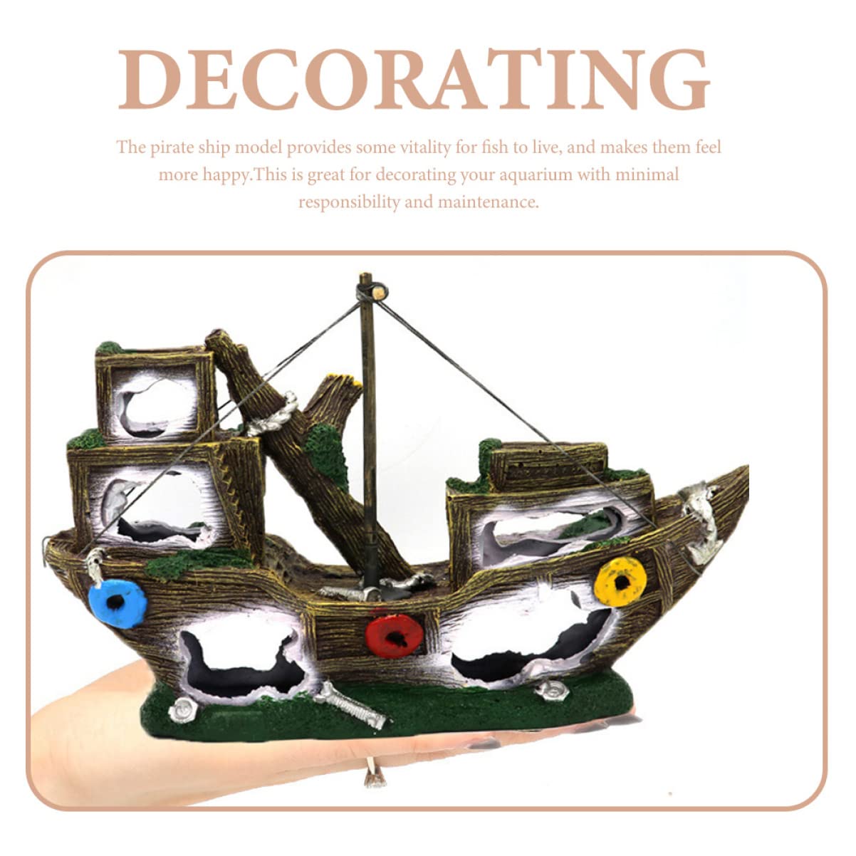 Happyyami Modelo De Decoración De Acuario Pecio De Barco Pirata Adorno Creativo para Peces y Acuarios Duradera y