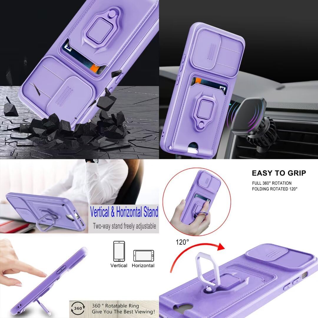 Funda Compatible con Xiaomi Poco X6 Pro 5G/Redmi K70E 5G,Cuello Cordón Carcasa Silicona Suave,Ranura con Tarjetas,Carcasa Cubierta cámara Deslizante Proteger, Anillo Soporte (Púrpura) — view 4