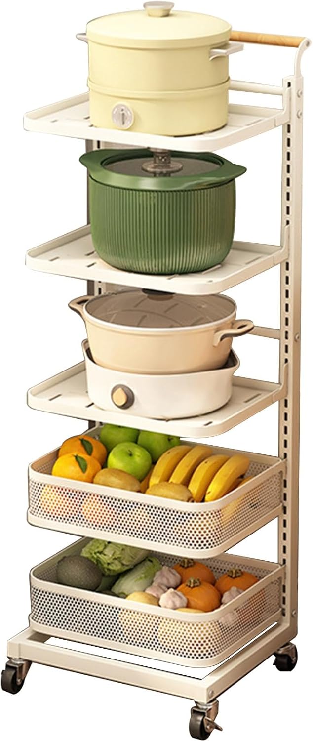 TemkIN 5-Tier Multifunctional Adjustable Pan & Pot Rack for Cabinet, Standing Pot Storage for Kitchen Organization & Storage, Pot Lid Organizer, White