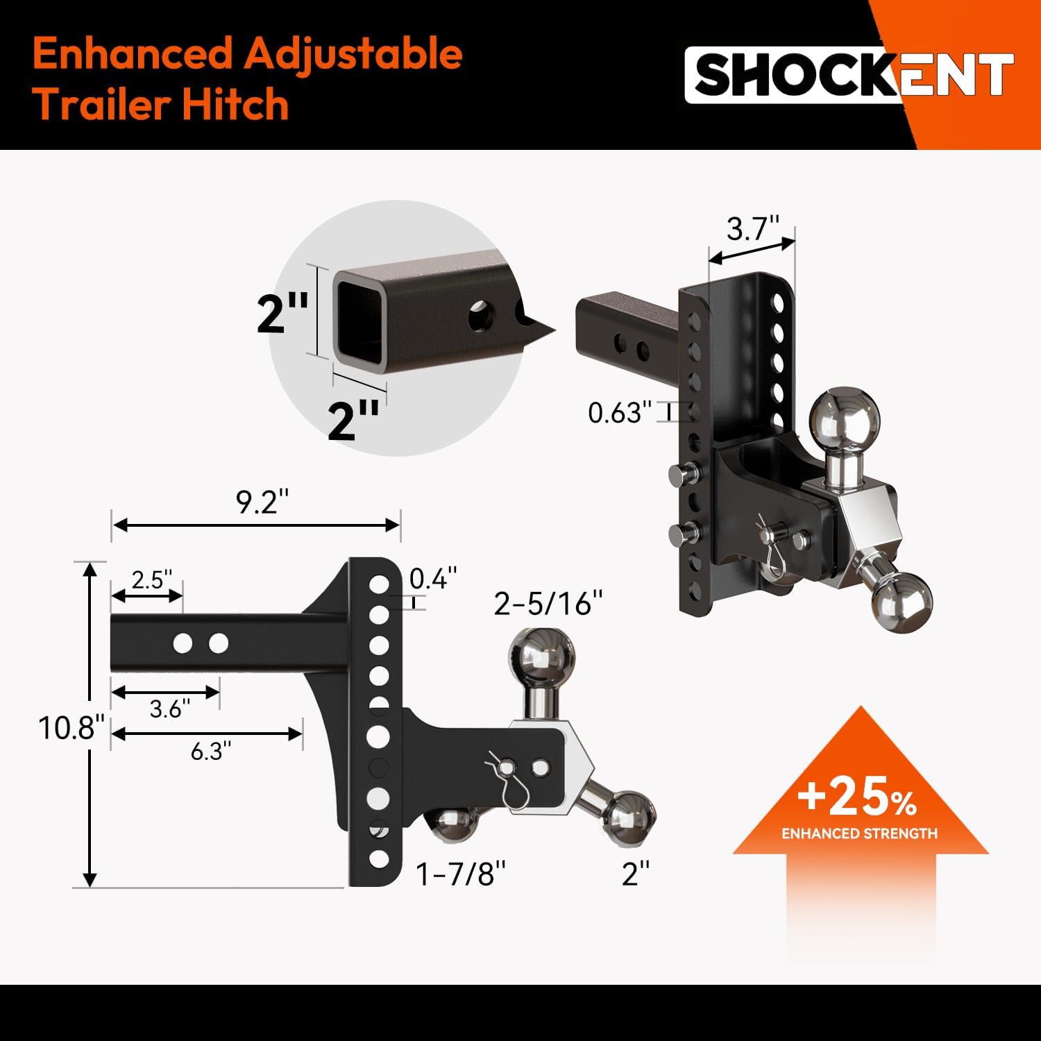 Patented Adjustable Trailer Hitch Drop Hitch Fits 2 & 2.5-Inch Receiver – 6" Drop/Rise Tow Hitch with 1-7/8", 2" and 2-5/16" Tow Balls – 20,000 GTW &16500 GTW (6" Drop/Rise, 2" Receiver)