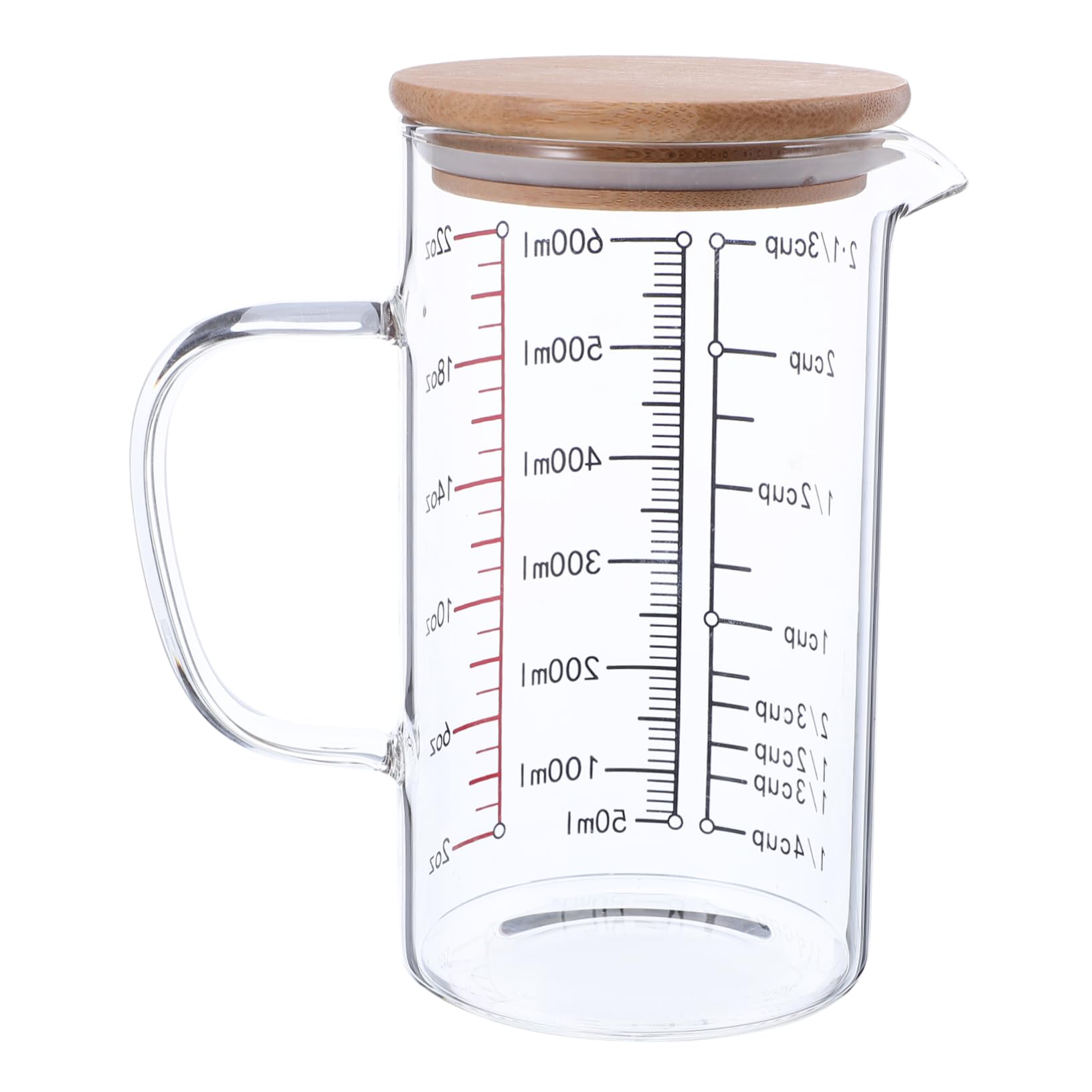 Taza Medidora de Vidrio con Tapa 600ml, Mango Ergonómico y Resistente al Calor para Hornear y Usar en Microondas