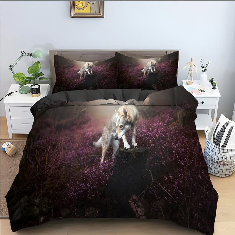 Parure de lit loup violet anti-plis en microfibre 220x240 finie la corvée de repassage