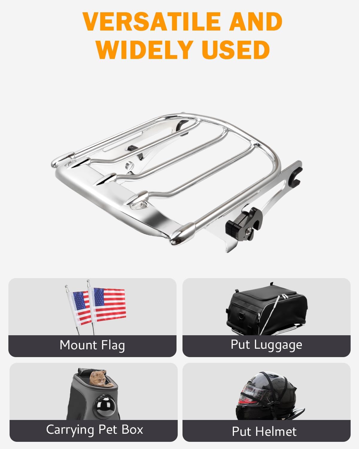 PBYMT Detachable Luggage Rack Two Up Air Wing Mounting Rack Compatible for Harley Touring Street Glide Road King Electra Glide 2009-2024 (Chrome)