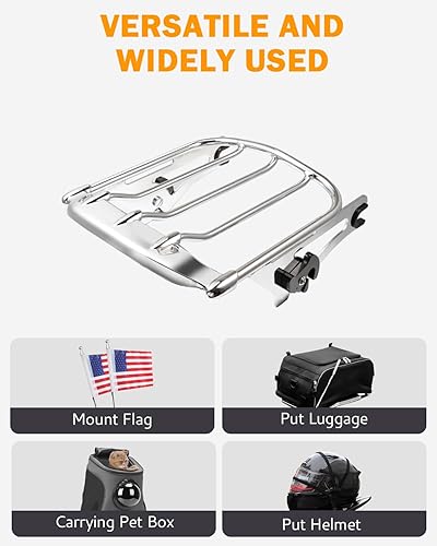 Miniatura 6 de PBYMT Portaequipajes desmontable con dos alas de aire, compatible con Harley Touring Street Glide Road King Electra Glide 2009-2023 (cromado)