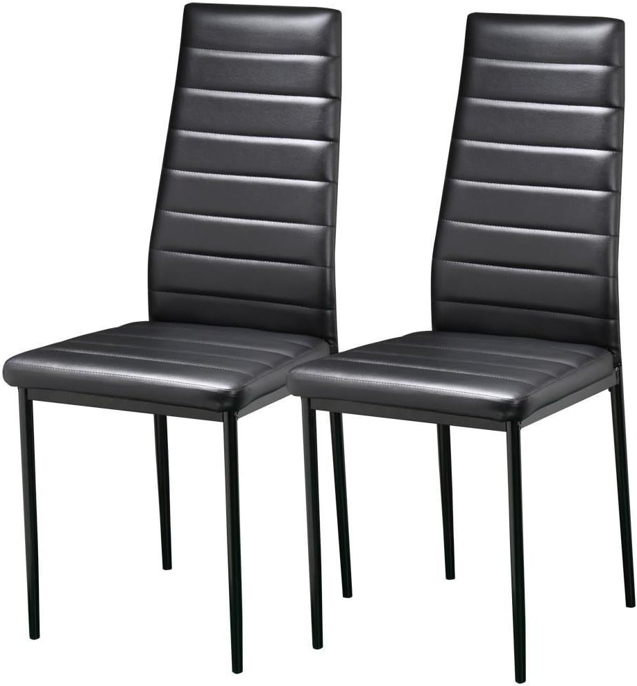 tinxs Set of 2 Modern Stylish Quality Designer Faux Leather Modern Black Dining Room Table Chairs