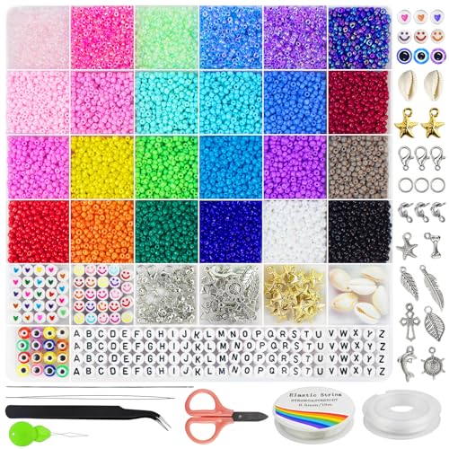 Dazhqp 7000pcs 3mm Glass Seed Beads for Bracelet Making Kit Small Beads Friendship Bracelet Making kit, DIY Art Craft Girls Gifts (3mm)