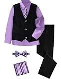 A&J DESIGN Boys 6-Piece Formal Suit Set with Dress Shirts, Vest, Pants, Tie, Bowtie and Pocket Square