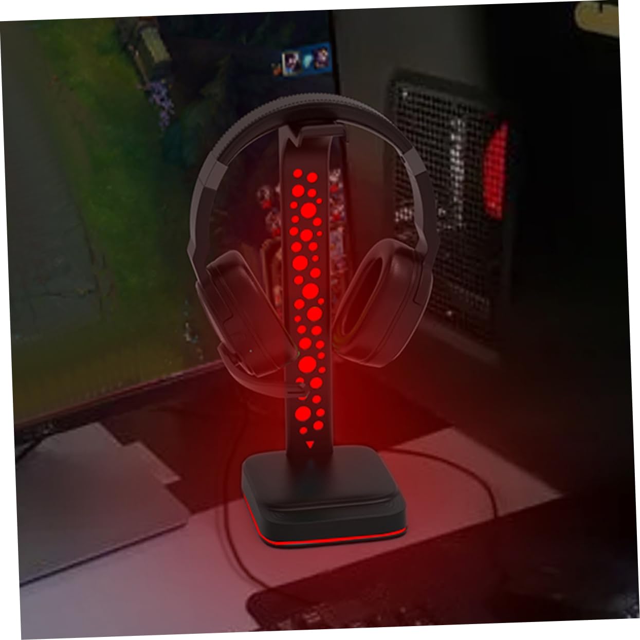KOMBIUDA Soporte para Auriculares Gaming Función de Transmisión de Datos y Suministro de Energía Luz LED RGB Material Abs Doble USB para Escritorio