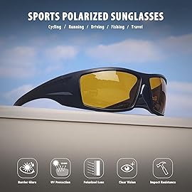 Ofwin Polarized Sports Sunglasses for Men Women Unbreakable Frame Cycling Fishing Wrap Around Sunglasses UV400 Protection Black Frame/Brown Lens