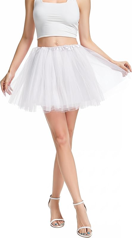 Adult Women's 4 - Layered Fluffy Tulle Tutu Skirt for Ballet, Dance, Halloween & Christmas Costumes