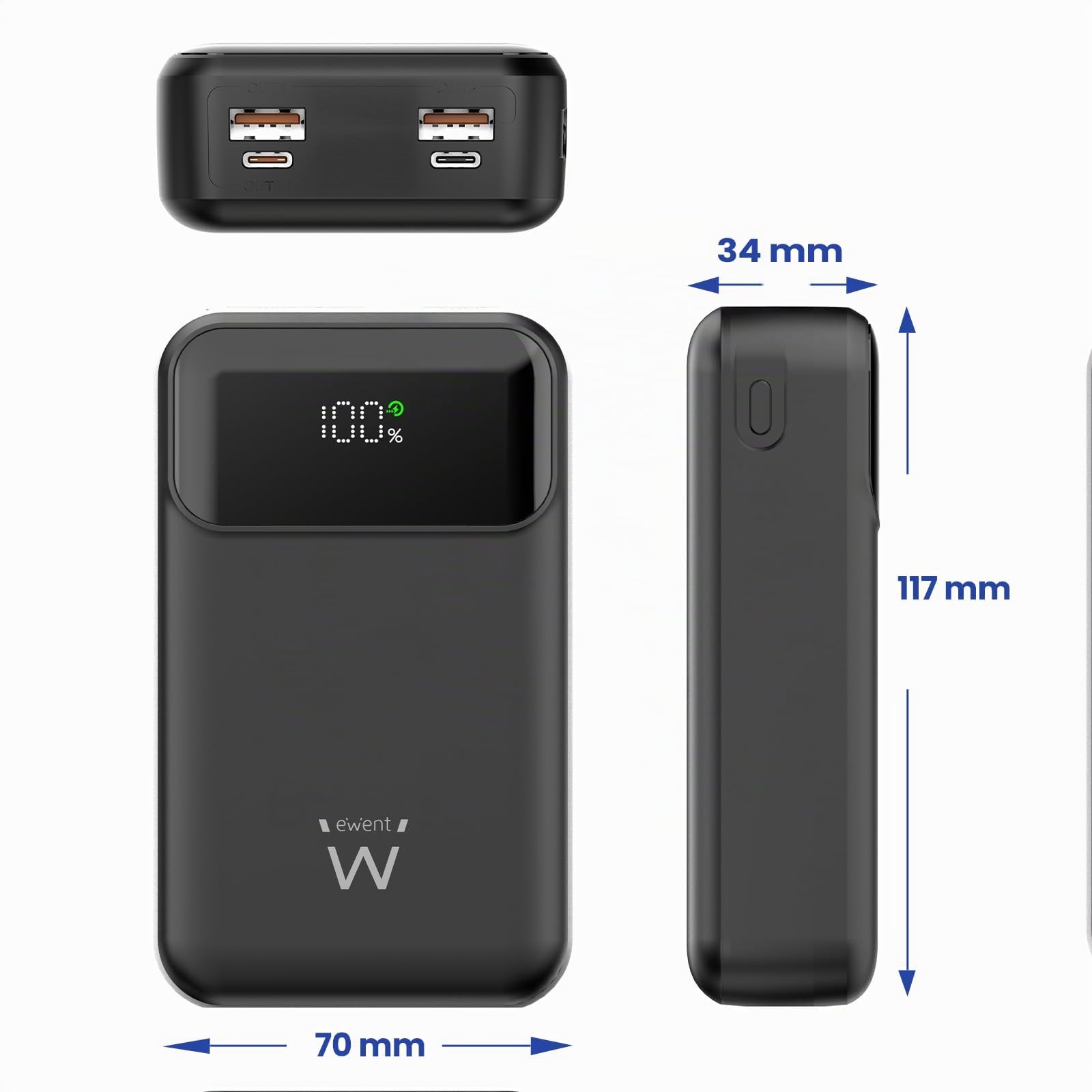 Ewent 65W Power Bank, 65W 20000mAh Bateria Externa Carga Rapida, Cargador Portatil USB C Input & Output para MacBook Pro Steam Deck iPhone 16 15 14 13 12 Pro Mini MAX Samsung S22 S21 iPad etc