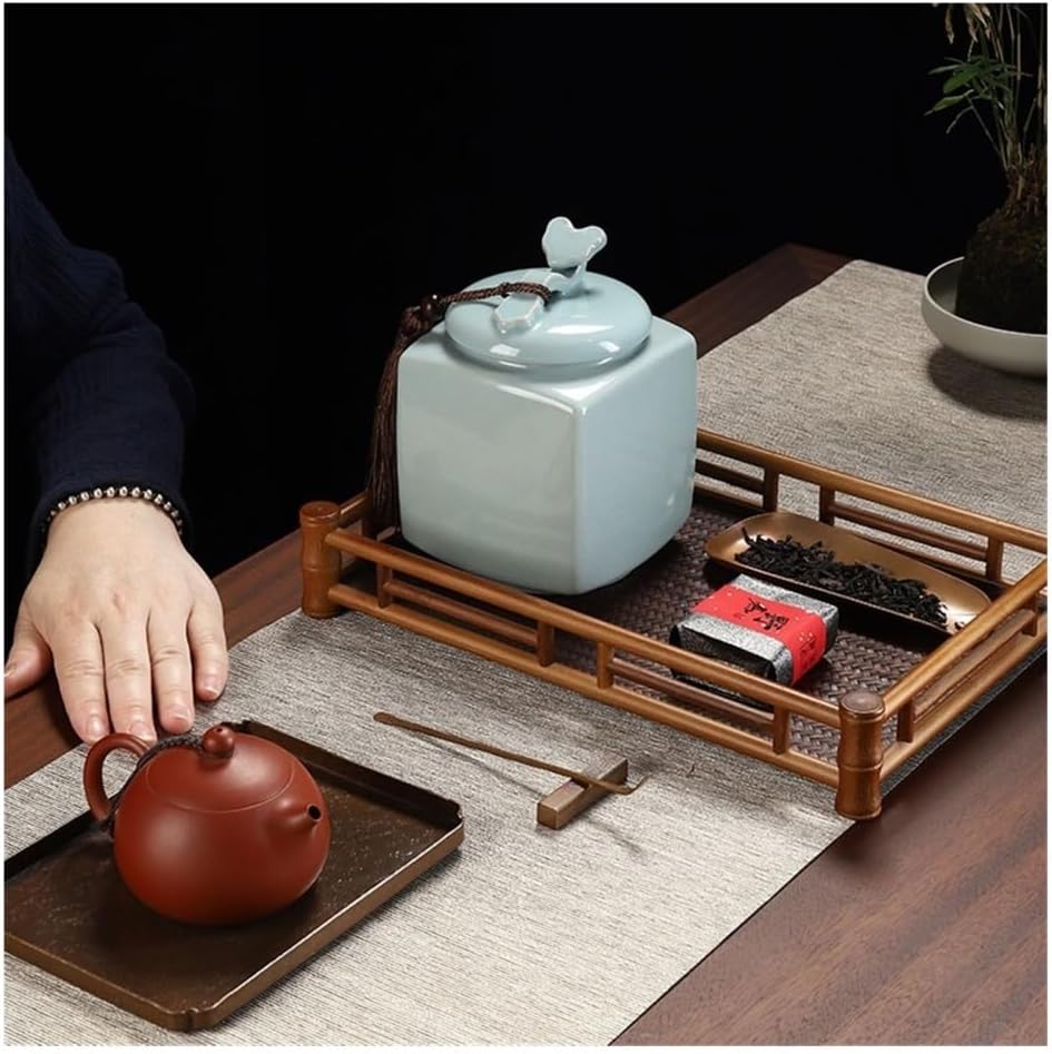 Tea Container Chinese Retro Ru Kiln Tea Canister Ceramic Sealed Storage Jar Upscale Decorative Porcelain